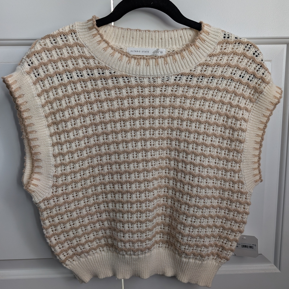 Altar'd State Beige and Cream Striped Sweater